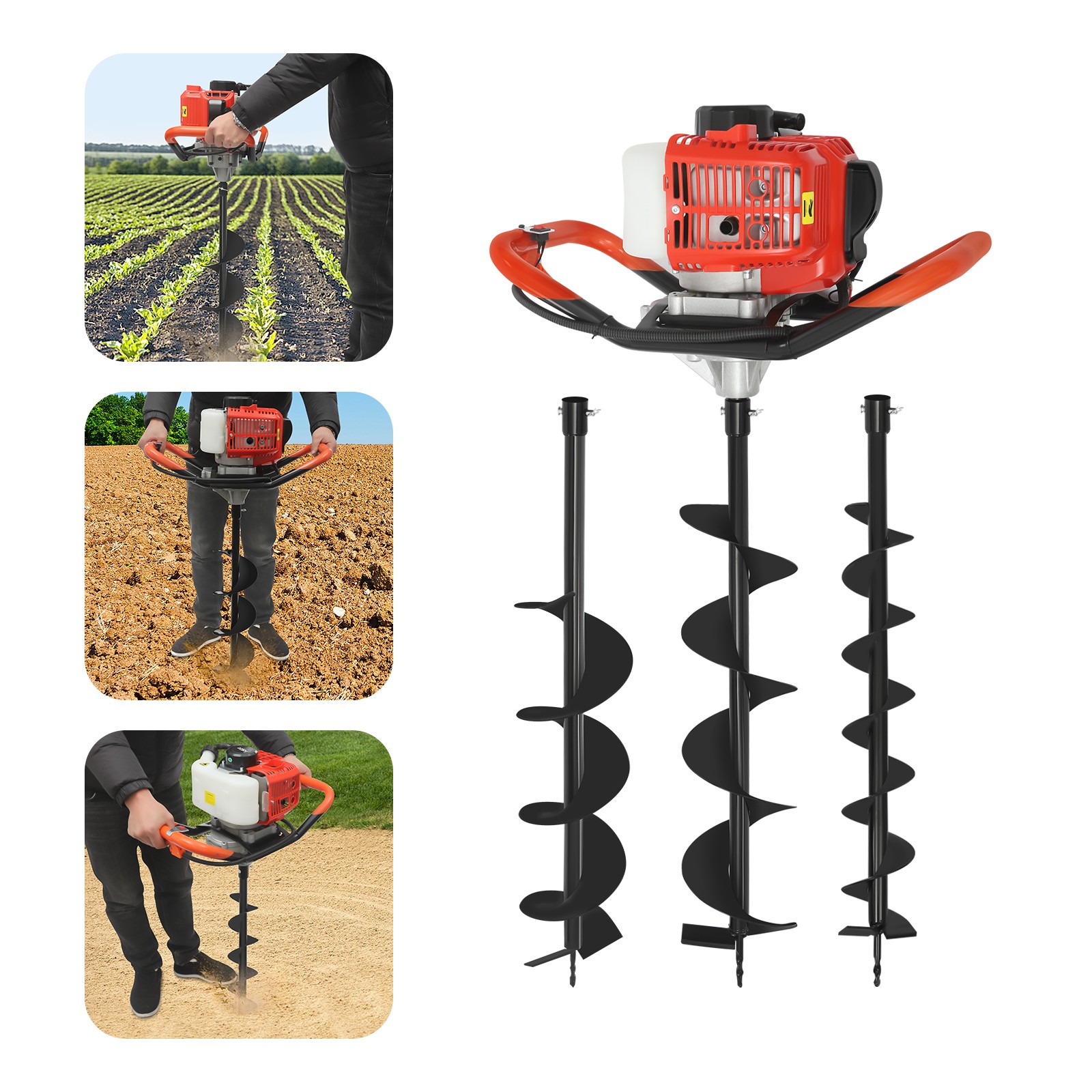 2.3HP Earth Auger Digging Drill Machine Kit Post Hole Digger with 3 Drill Bits