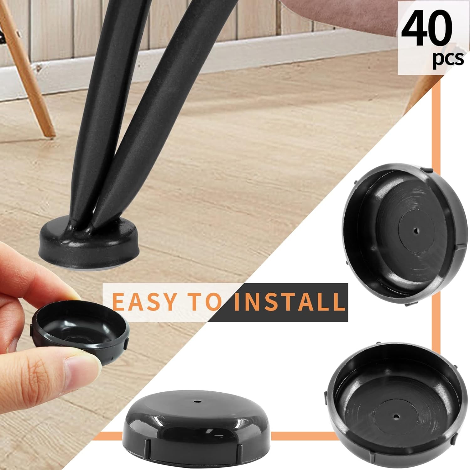 40 Pcs 1-1/2" Wrought Iron Patio Furniture Feet Caps Outdoor Patio Chair Glides