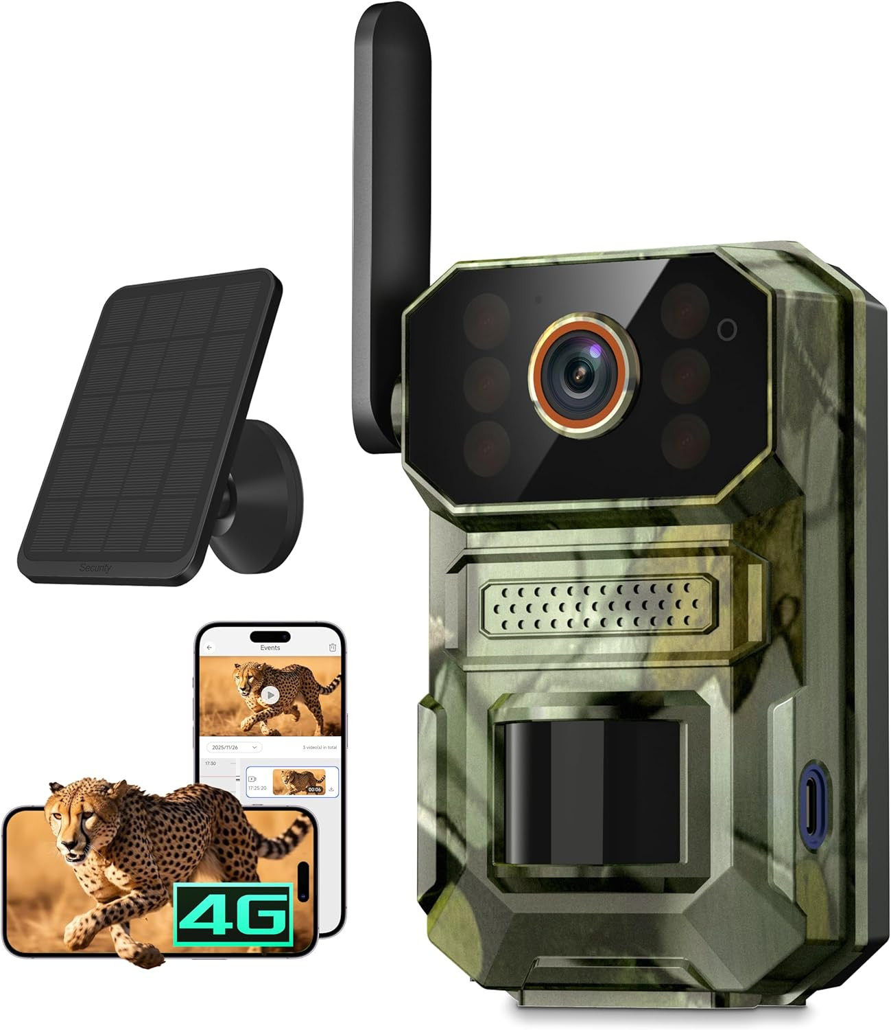 4G LTE Cellular Trail Camera with Solar Panel, 1080P Full HD Game Cameras, Live