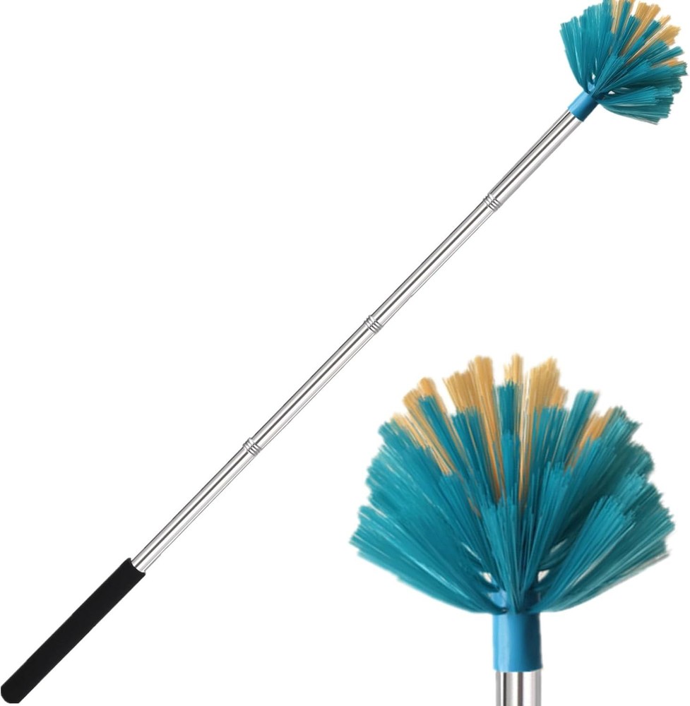 Cobweb Duster with Extens Pole，Medium Stiff Bristles Cobweb Duster Head