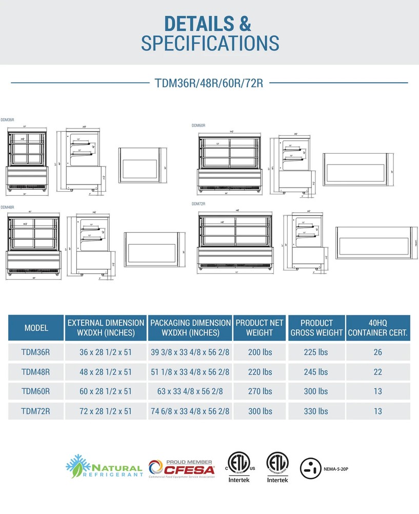 Commercial 60" Straight Glass Bakery Case