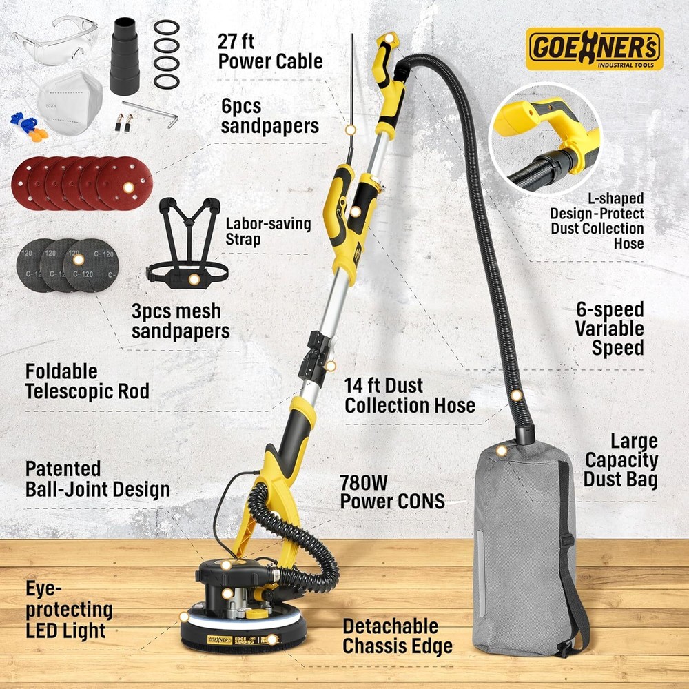 Drywall Sander W/Labor-Saving Strap Electric Sander For Drywall Dust Absorption
