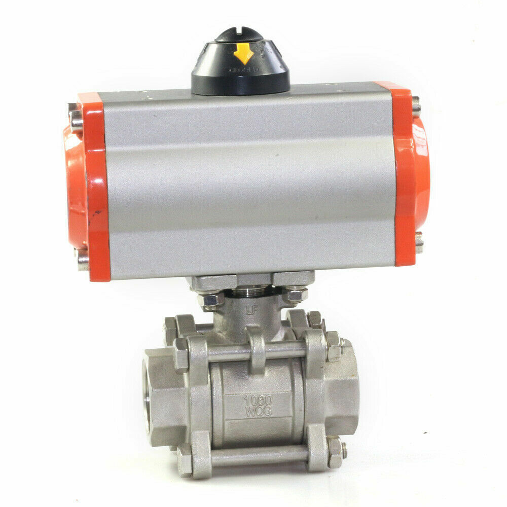 1/2" 3-Piece Pneumatic Air Actuated Ball Valve Single Acting Spring Return