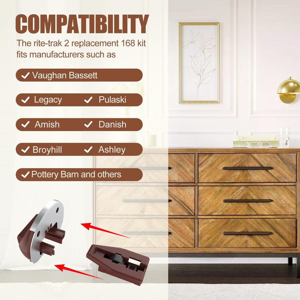 Upgrade Rite-Trak II Replacement 5 Set Drawer Guide Kit, Enhanced Brown