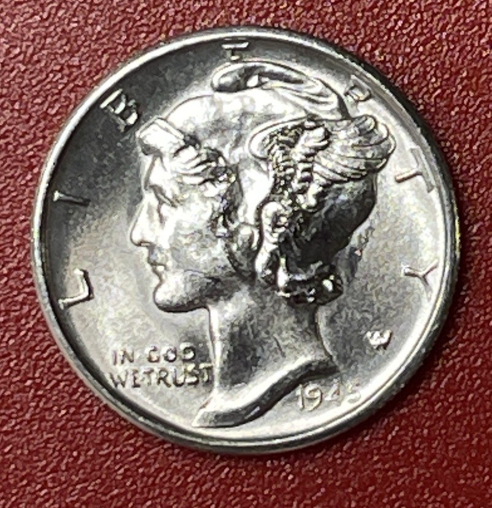 1945 S Mercury Silver Dime, Choice to Gem Uncirculated.