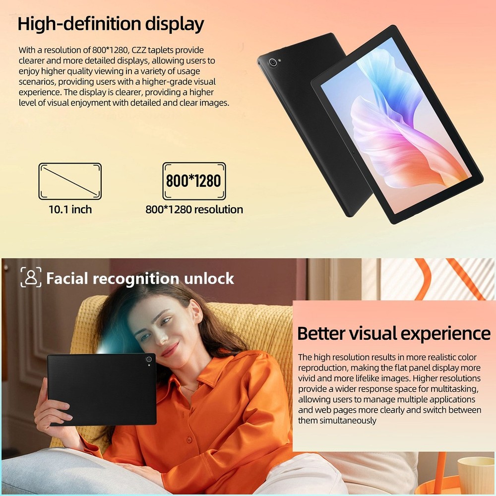 10 inch Octa-Core Android 14 Tablet 8+64GB ROM,Dual Camera Bluetooth WIFI
