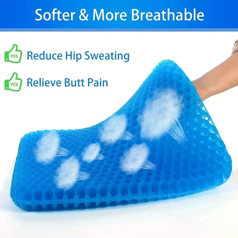 Double Thick Gel Seat Cushion with Non-Slip Cover | Breathable Comfort