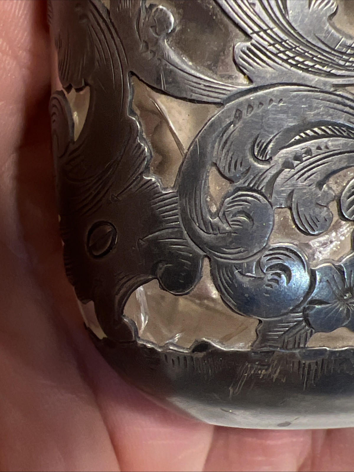 Antique Gorham .925 Sterling Silver Over Glass Overlay Flask Unmolested