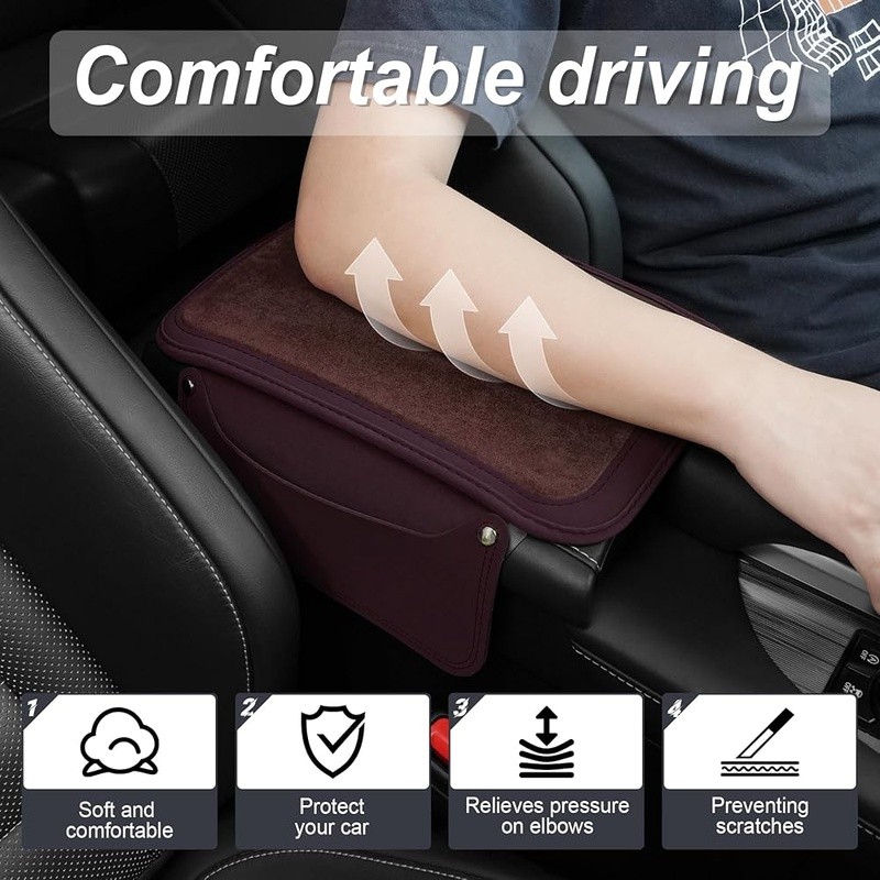 Durable Leather Armrest Pad W/ 5 Side Pockets Universal Console Protector New