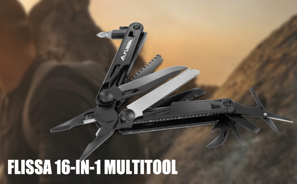 FLISSA 16-in-1 Multi-tool Plier Folding Tool Bottle Opener with Sheath
