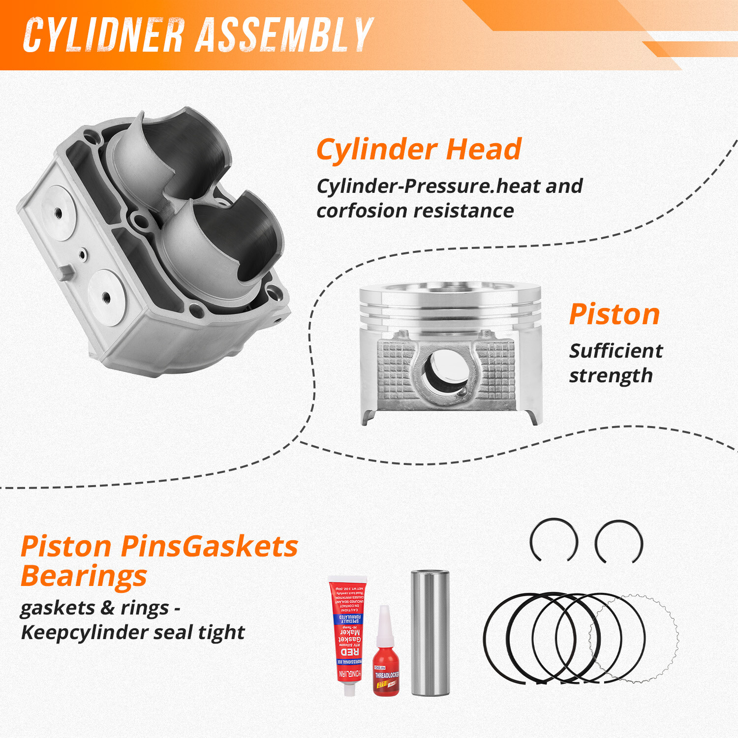 Cylinder Piston Ring Rebuild Kit For Polaris Ranger XP 700 4X4 2005 2006-2008