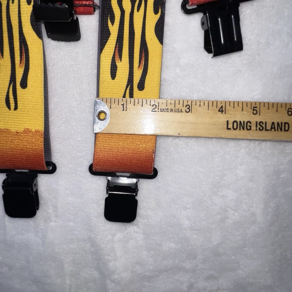 Men's Suspenders - X Style Flames with Clips Loop Snaps