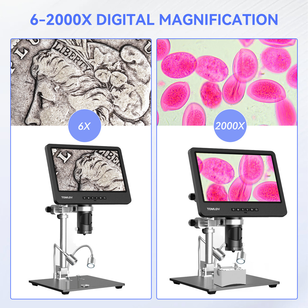 TOMLOV 10" Digital Microscope 2000x Soldering Microscop Flexibable Arm Stand