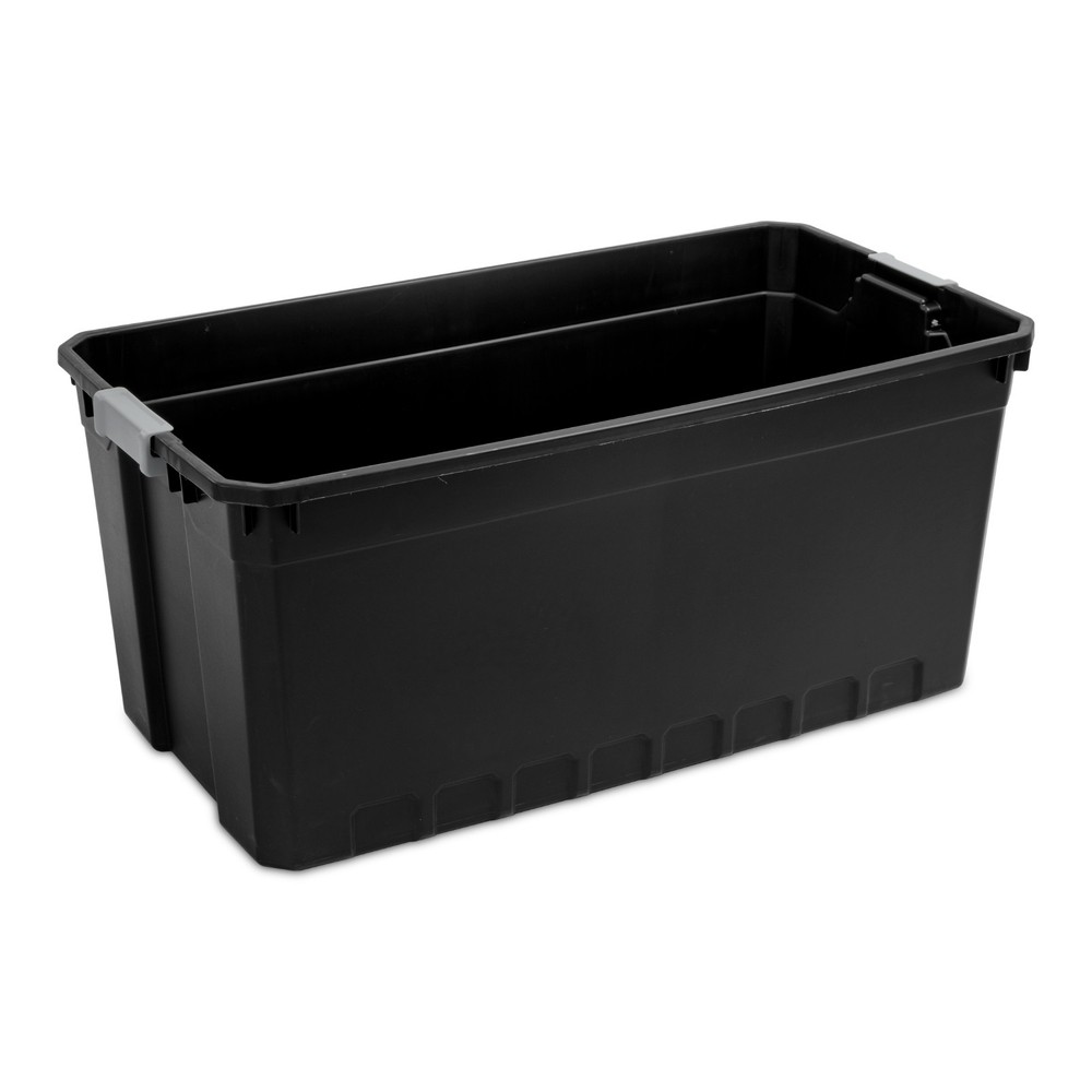 Sterilite 50 Gal Stackable Storage Bin Latch Lid Black Plastic Tote 3 Pack