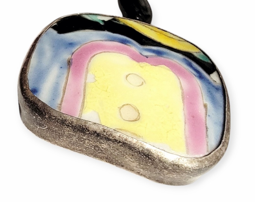 Abstract Ceramic Glazed Keychain Beaded Vibrant Boho Artisan Crafted Keyring
