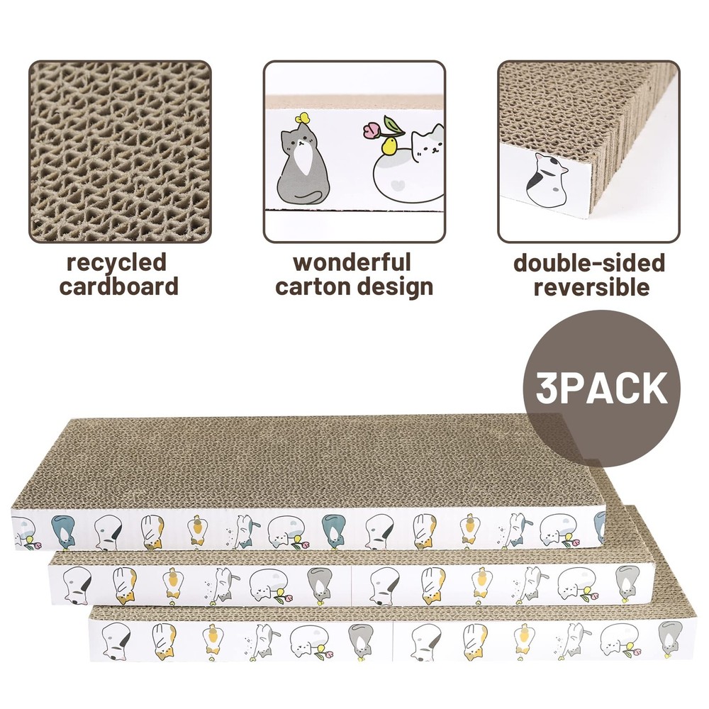 Cat Scratcher Cardboard 3 PCS Reversible Scratch Pad Durable Texture Design