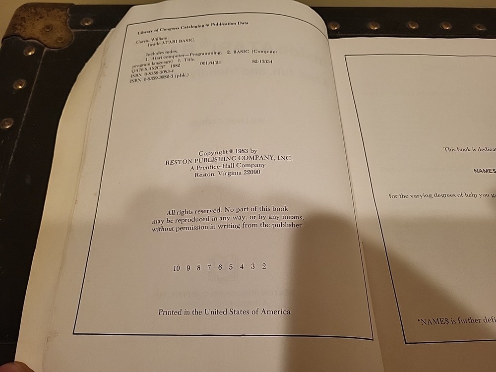 INSIDE ATARI BASIC By Bill Carris Atari Vintage Manual 400/800/XL/XE Preowned