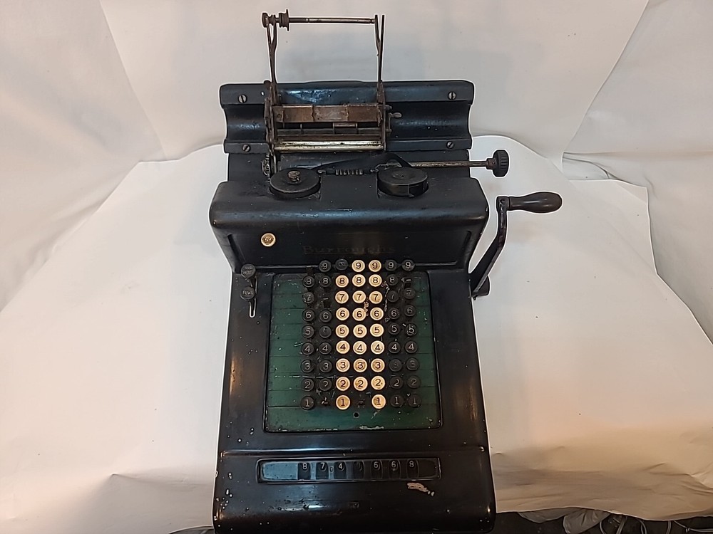 Vintage BURROUGHS ADDING MACHINE CALCULATOR HAND CRANK. No key - Untested - Rare