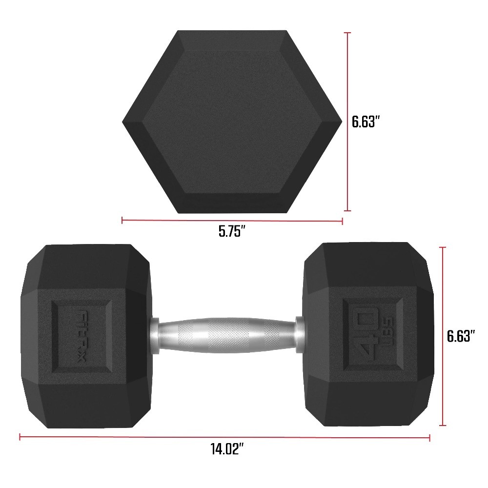 40lbs Rubber Hex Dumbbell – Solid Steel Handle, Durable Rubber Coating