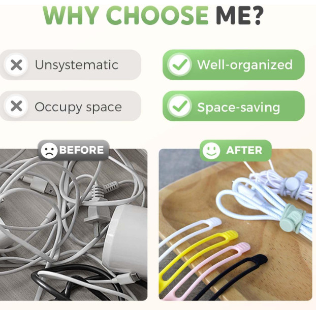 20pcs Data Cable Organizer, 2025 New Silicone Cable Ties Cable Management
