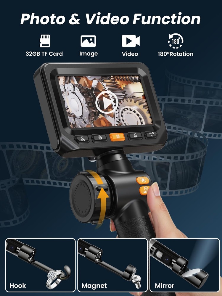 Acoath Two-Way Articulating Borescope, Endoscope Camera with Light, Dual-Lens...