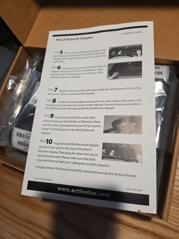Actiontec ECB2500C Ethernet Network COAX Adapter Kit Homes Without MoCA Routers