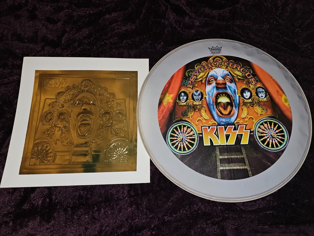 KISS PSYCHO CIRCUS 22" DRUM HEAD + GOLD FOIL ALBUM PRINT! Gene Paul Peter Ace