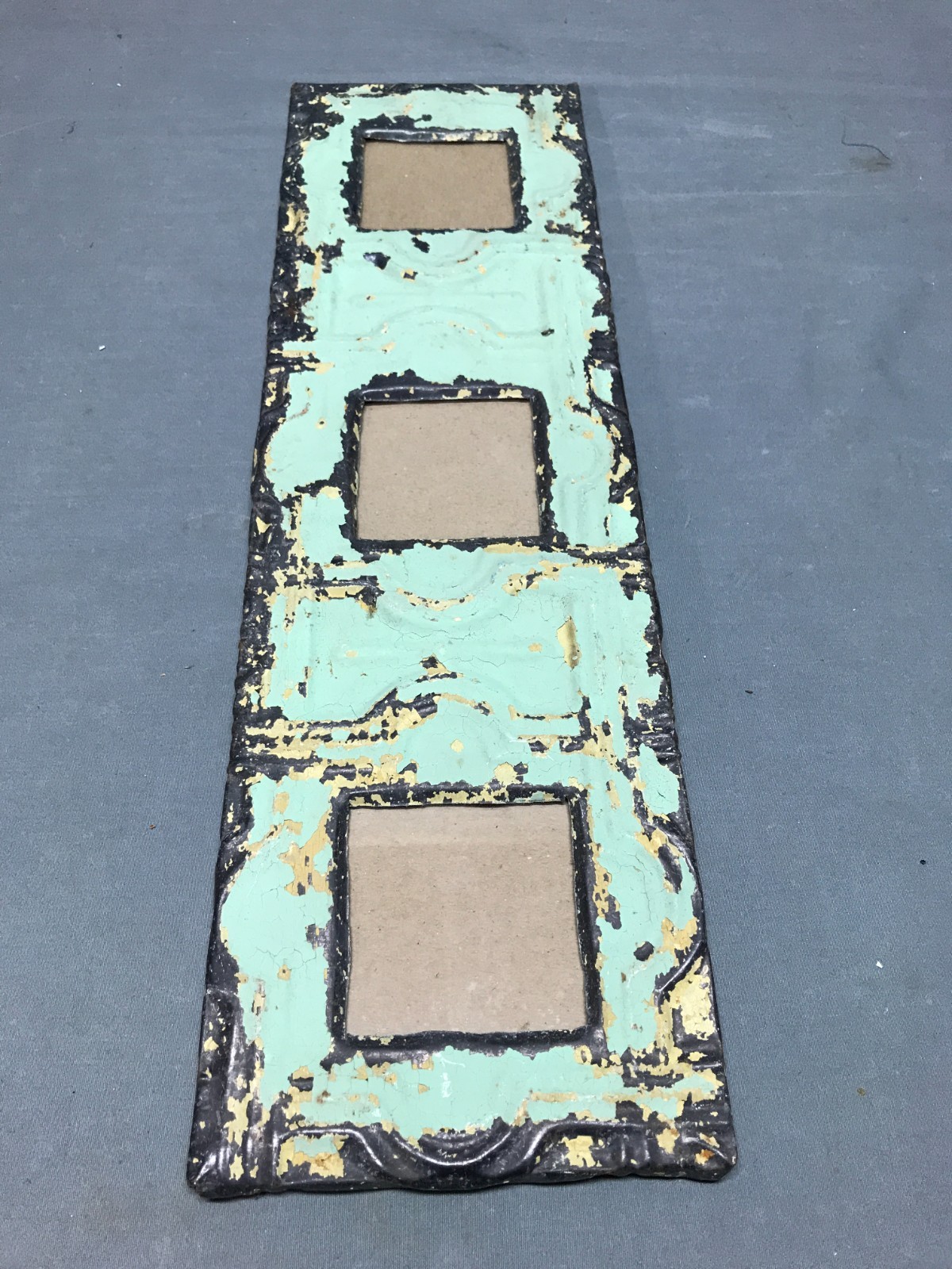 VTG 5x17 Multi Triple 3" Photo Tin Ceiling Metal Picture Frame Old 1847-25B