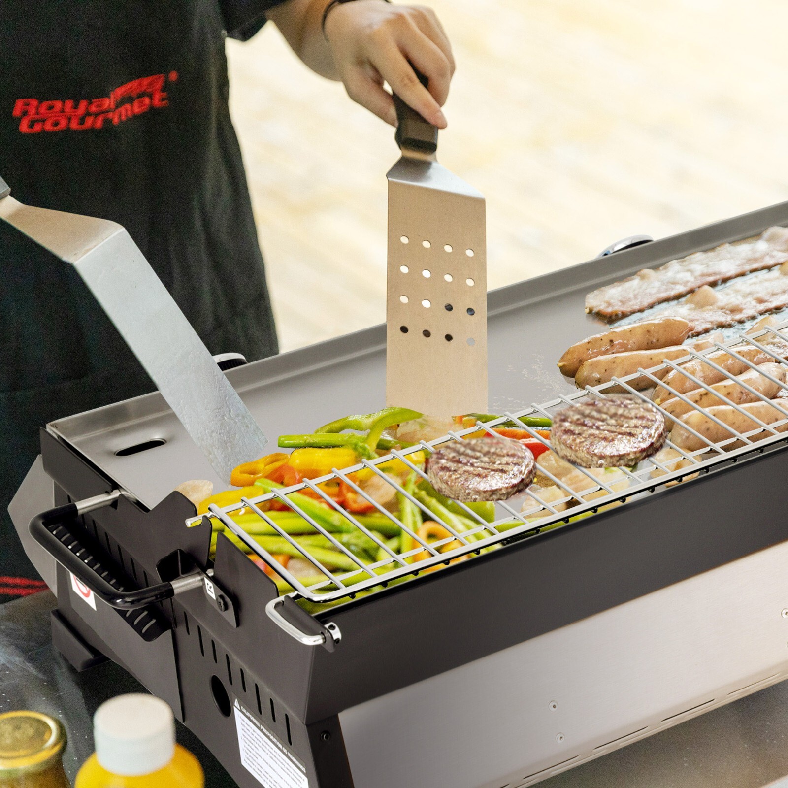 Royal Gourmet 24-Inch Tabletop Propane Griddle w/ Warming Rack & Two Handles