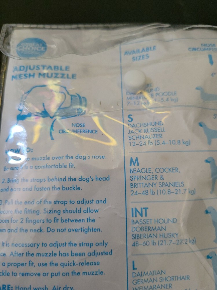 GRREAT CHOICE Adjustable Dog Mesh Muzzle NEW Medium 24-48 lbs