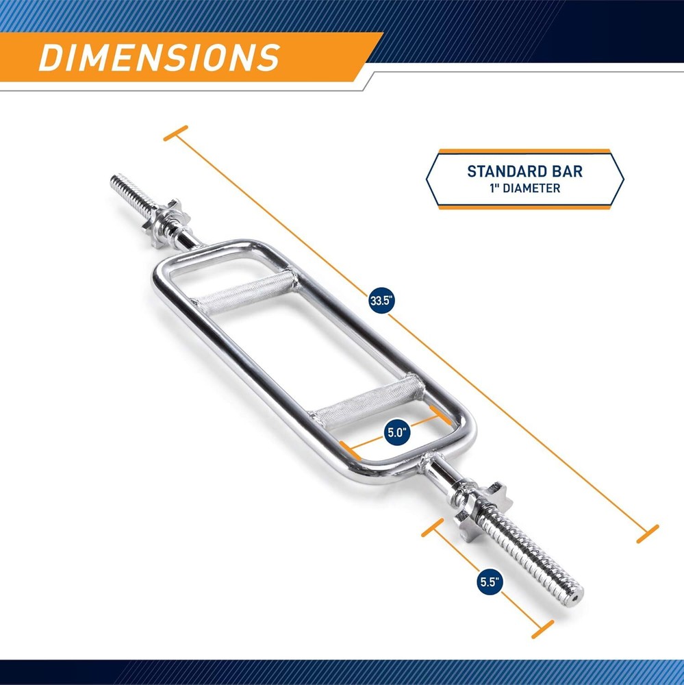 Marcy Threaded Solid Chrome Triceps Bar for Weightlifting and Bodybuilding IR...