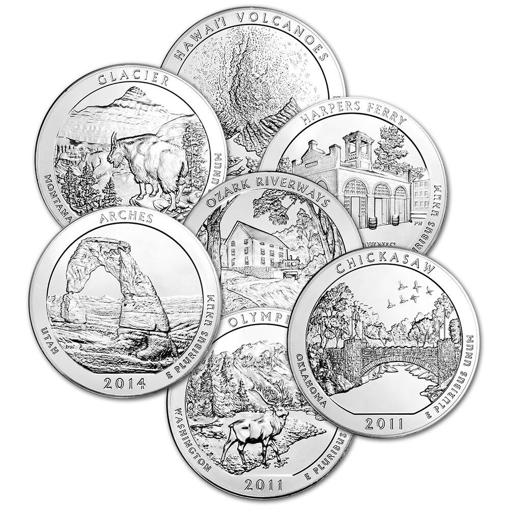ATB America the Beautiful Silver 5 oz 25C - BU - Random Date Tube of 10