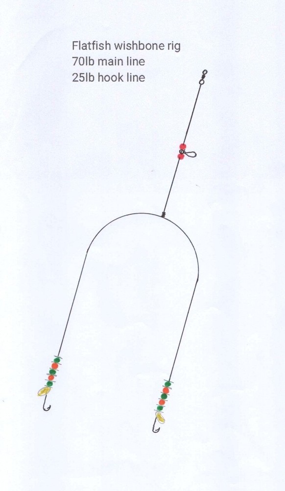 4 X Two hook flatfish wishbone rig in size 3/0 Aberdeen hooks