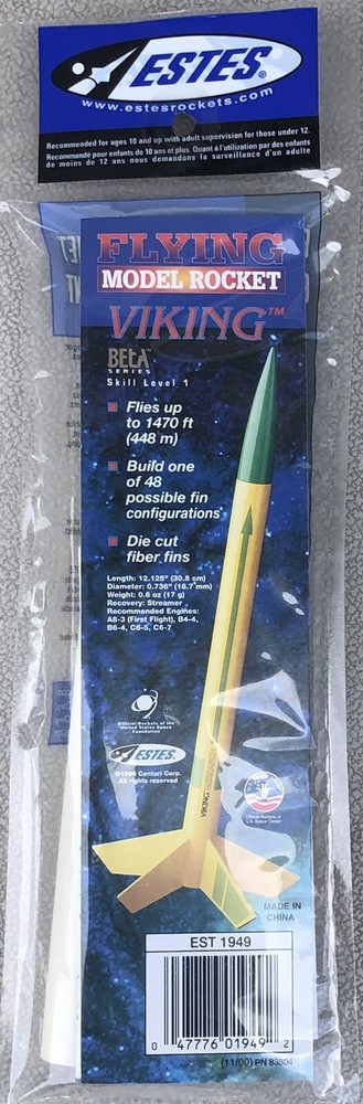 Estes Flying Model Rocket Viking Beginner Kit Skill Level 1 Kit EST1949 - Sealed