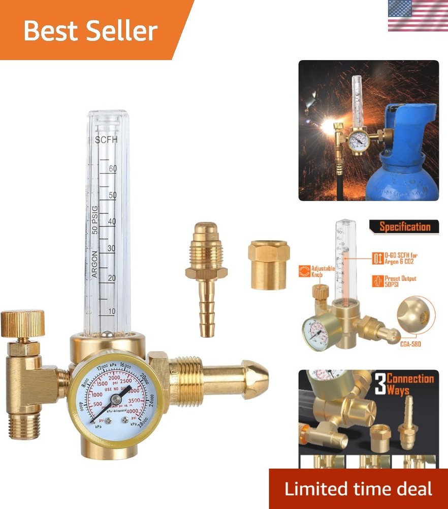 Precision Argon/CO2 Welding Regulator with Adjustable Flow & Pressure Gauge