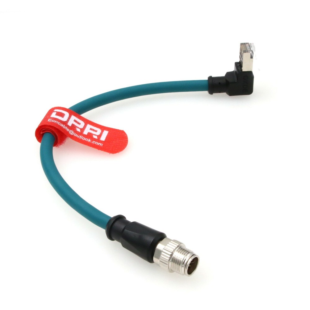 M12 X-Code 8pin to 90 Degree Angle Down RJ45 Cat6 Cable for Machine Vision