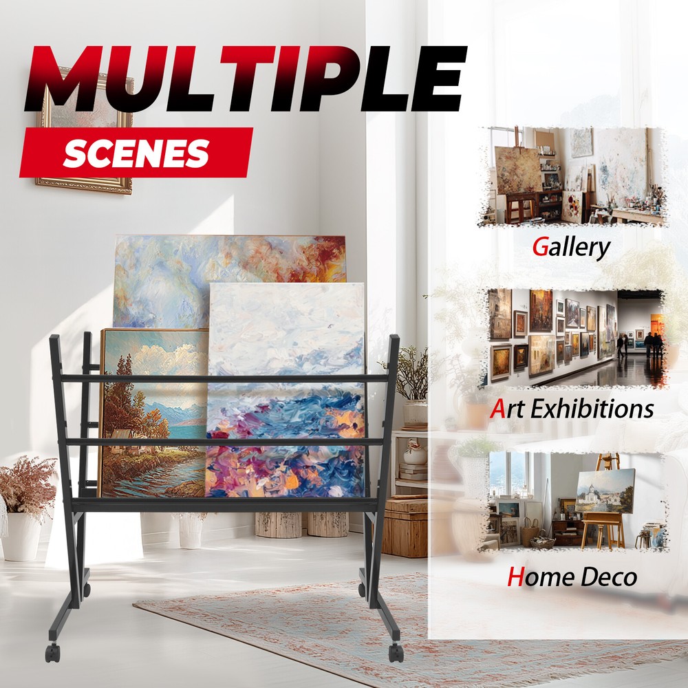 Art Storage Rack W/ Rolling Casters Art Display Rack Stand For Artwork, Posters