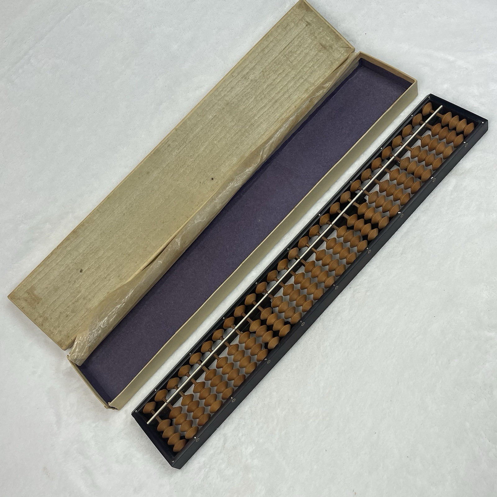 Vintage Soroban Abacus Calculator 27 Column Digit Orange Beads w Original Box