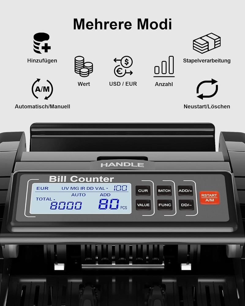 AL1000 Money Counter, UV/IR/DD Counterfeit Detection, Value Counting & Batch & A