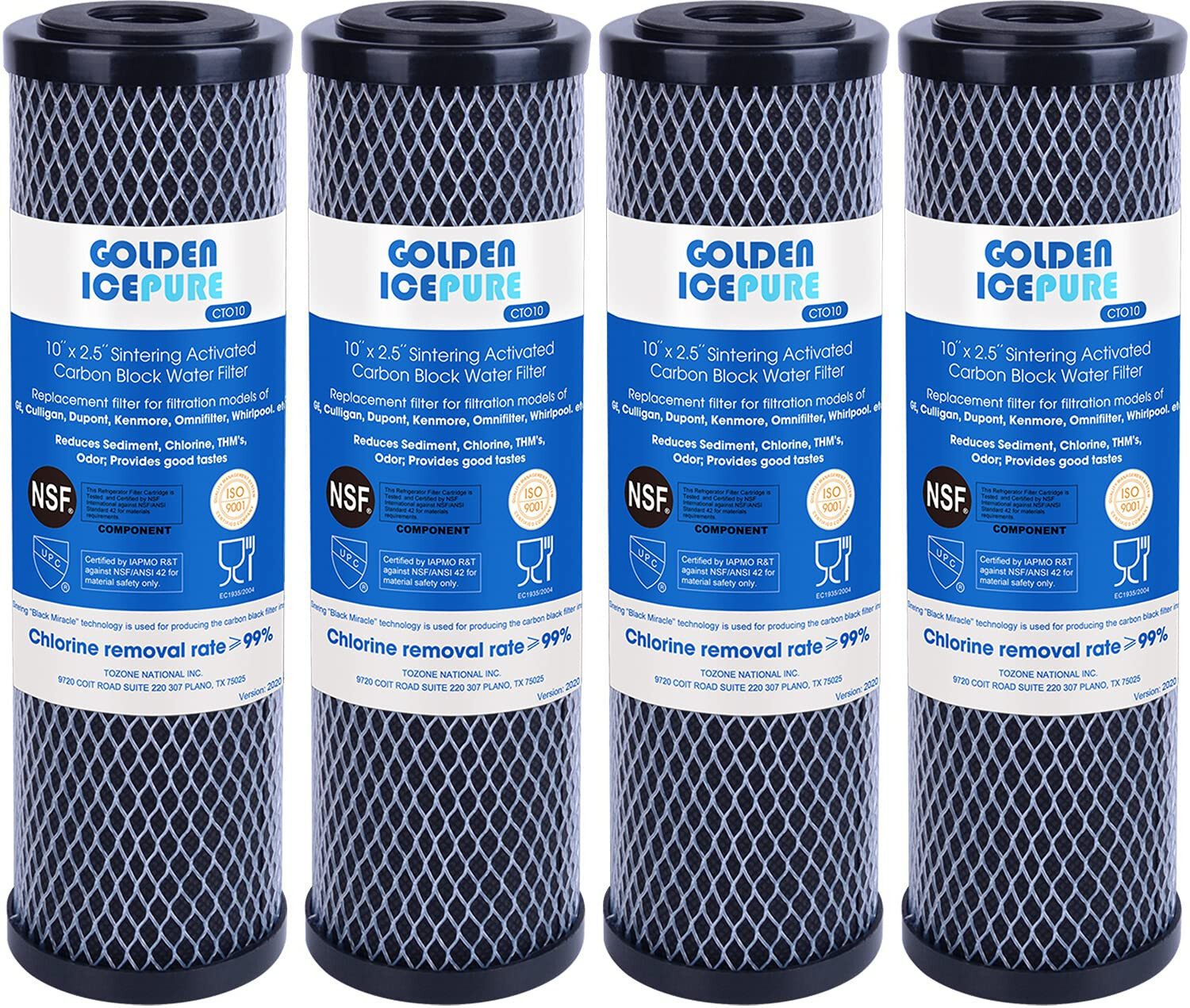 1 Micron 2.5" x 10" Whole House CTO Carbon Sediment Water Filter Cartridge,4PACK