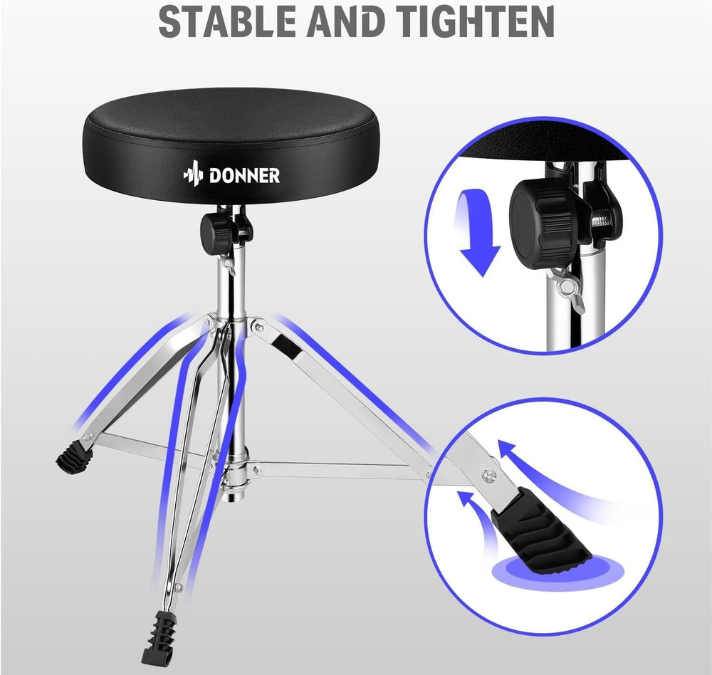 Drum Throne Set, Padded Seat Height Adjustable Drum Stools, 5A Drumsticks Includ