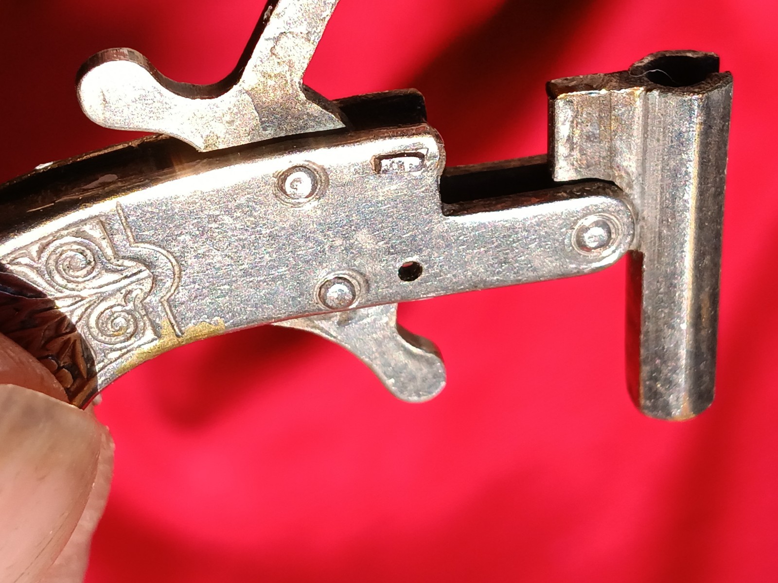 TINY MICRO ENGRAVED PIN FIRED MINI ( AUSTRIAN??) CAP GUN. FREE SHIPPING