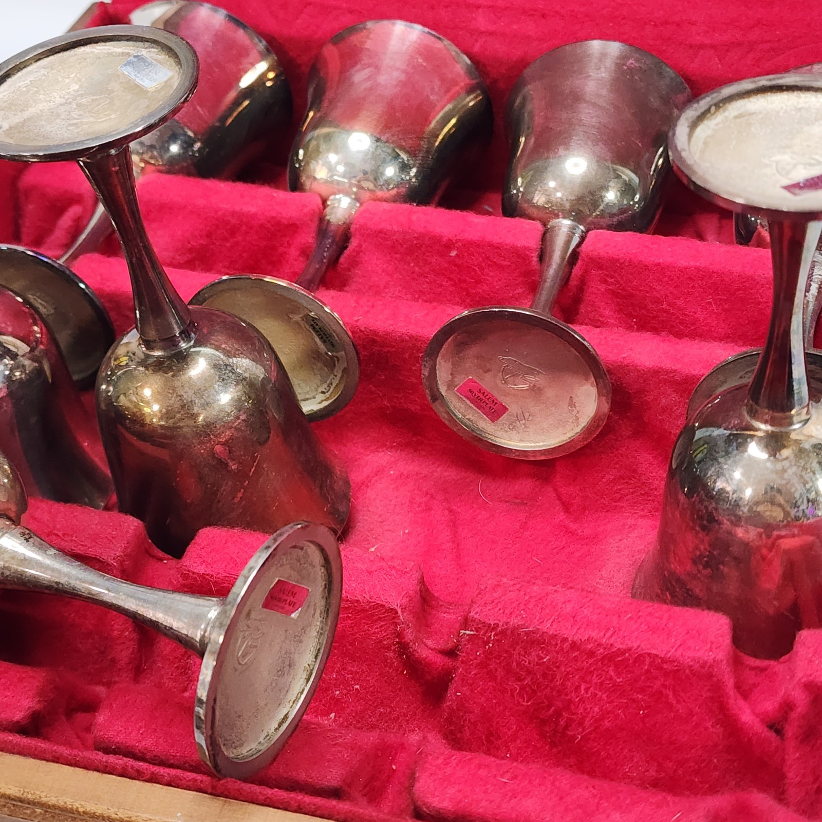 Set of 8 Vtg SALEM Portugal Silverplate water/wine Chalices/Goblets, 6.75" Case