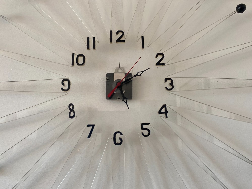 Large Vintage Lucite Starburst Wall Clock