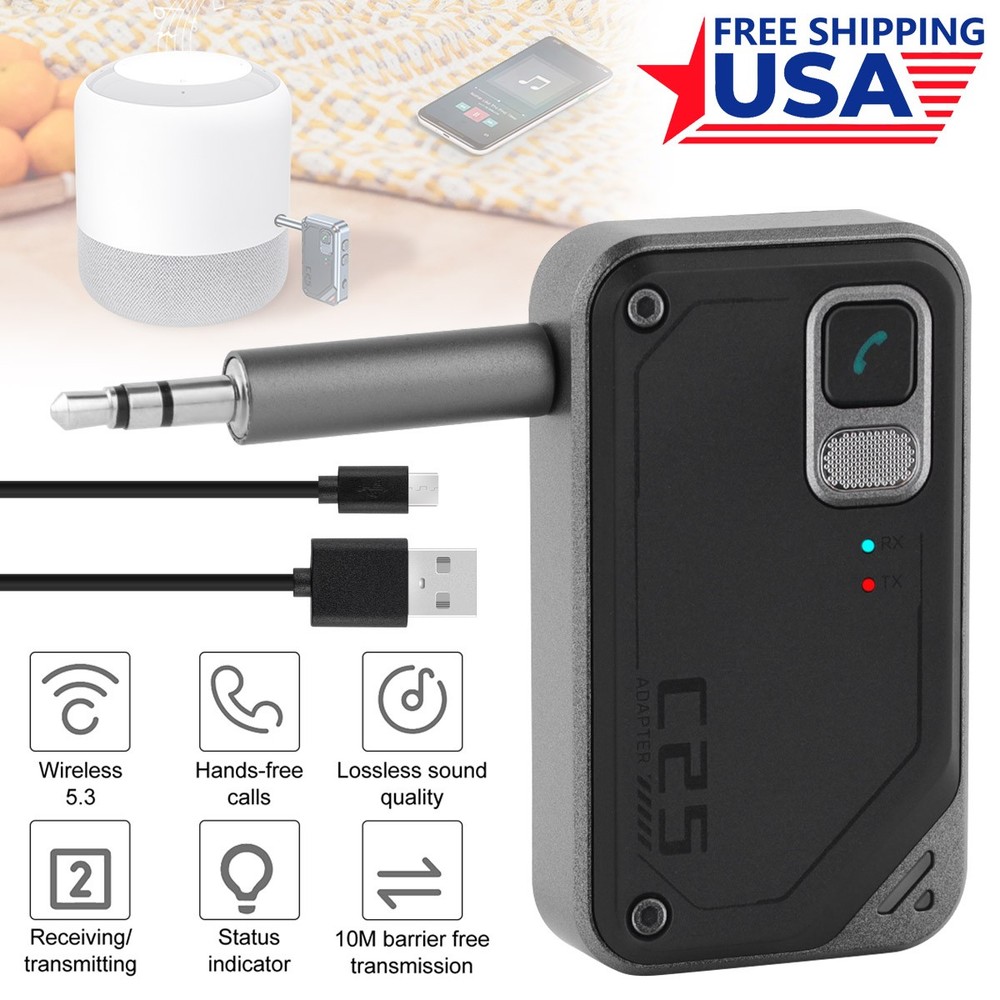 Wireless Bluetooth V5.3 Car Transmitter Receiver Adapter Call Audio 3.5mm Jack