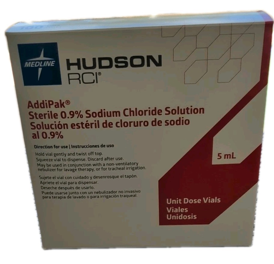 Saline Solution 5ml Each, 100 per Box - Expires October 2027