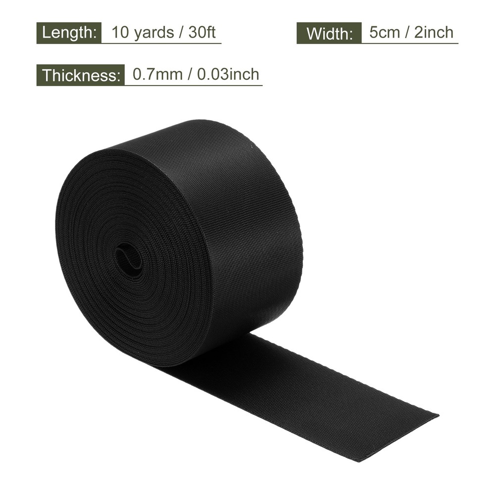 Flat Nylon Webbing Strap 2 Inch 10 Yards Black for Backpack