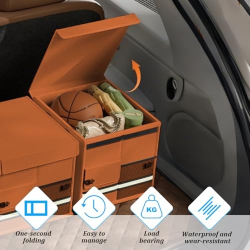 Car Trunk Organizer, Collapsible Multi Compartment Waterproof Sturdy Orange