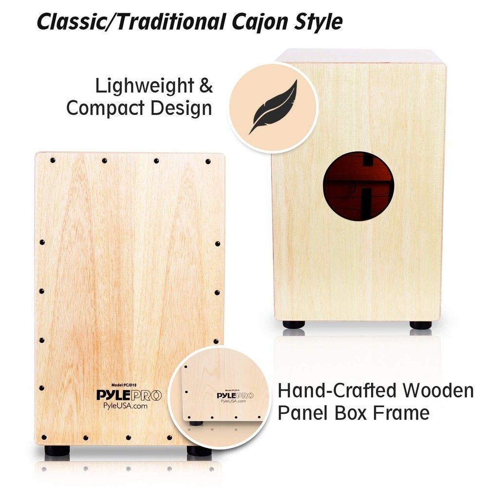 Pyle Jam Cajon - Wooden Cajon Stringed Percussion Box (PCJD18)