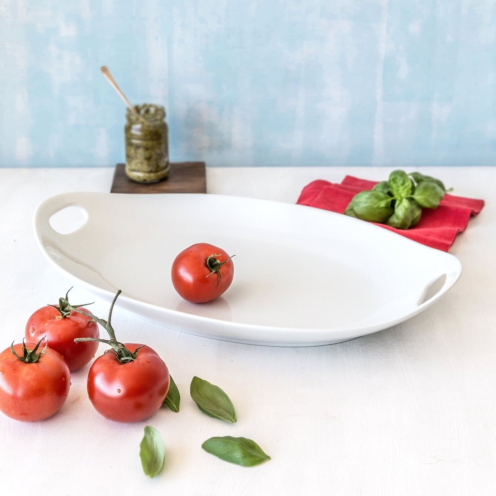 White Porcelain Tray with Handles Kitchen Dining Serving Tray Dinnerware